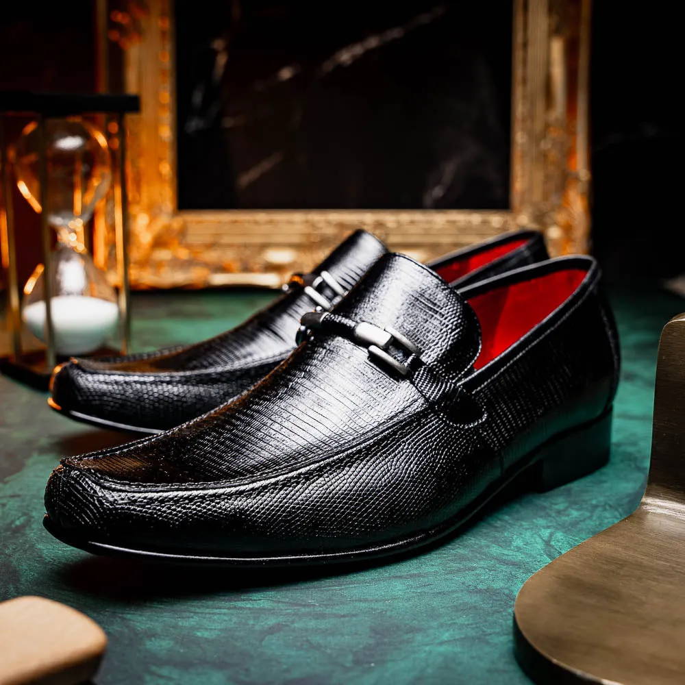 Marco Di Milano Fabro in Black Lizard & Calfskin Bit Loafers