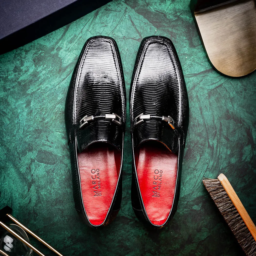 Marco Di Milano Fabro in Black Lizard & Calfskin Bit Loafers