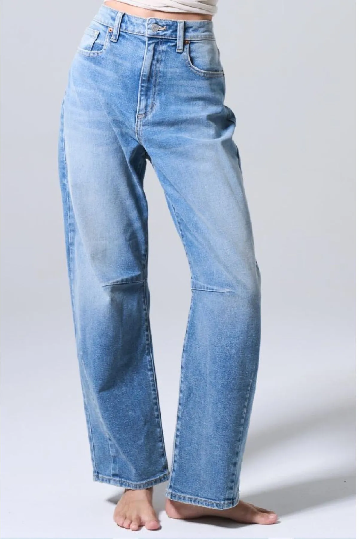 Medium Light Wash Wide Leg Barrel Jeans - FINAL SALE