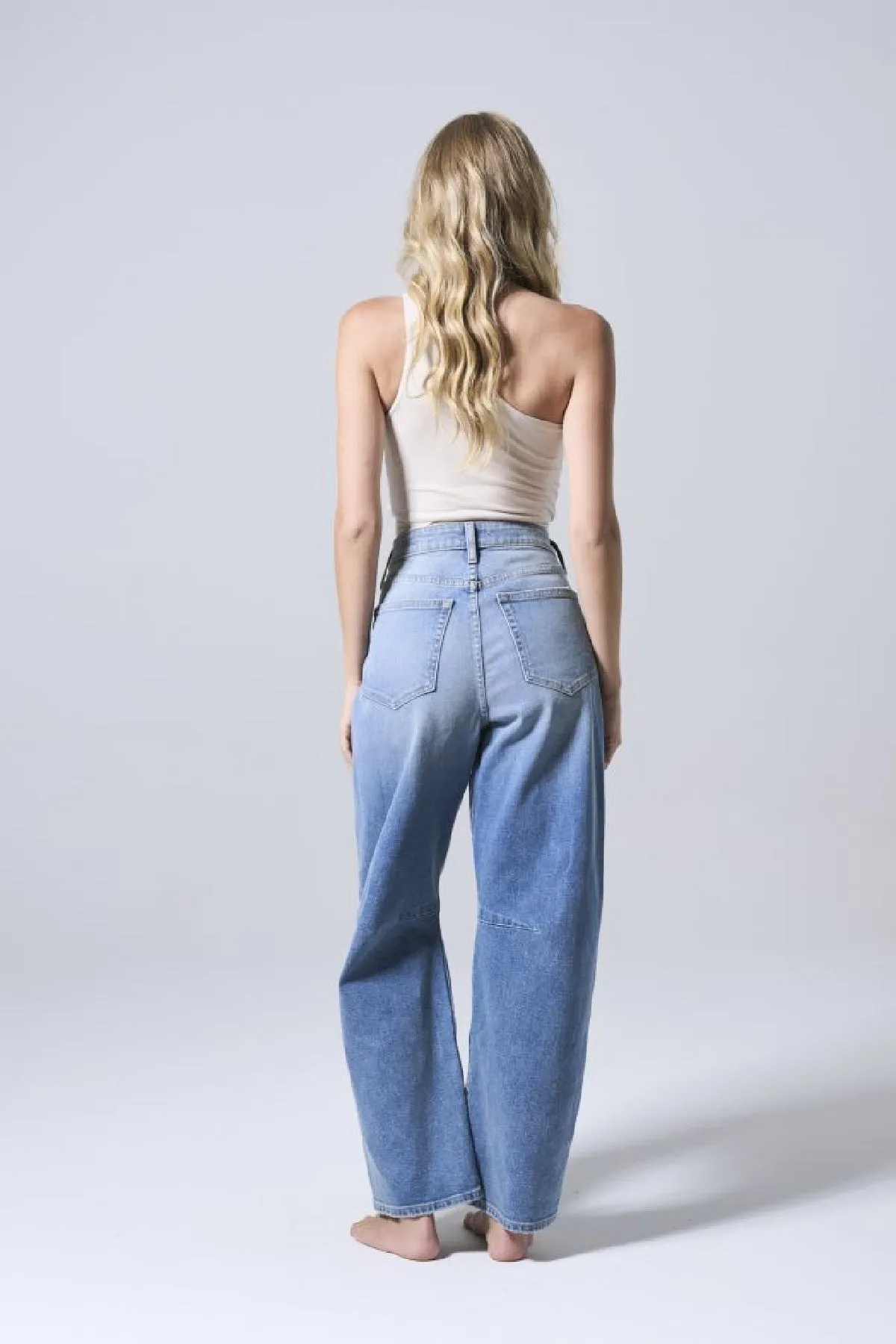 Medium Light Wash Wide Leg Barrel Jeans - FINAL SALE