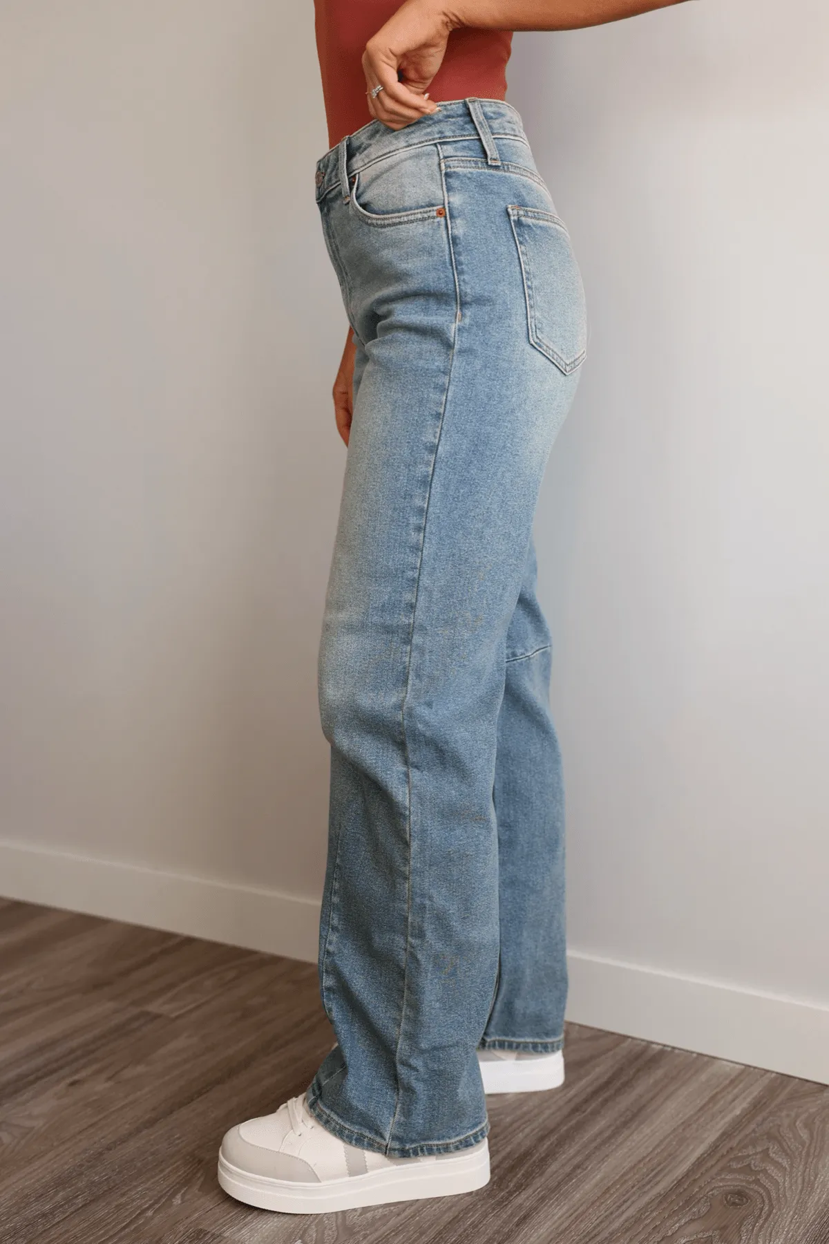 Medium Light Wash Wide Leg Barrel Jeans - FINAL SALE