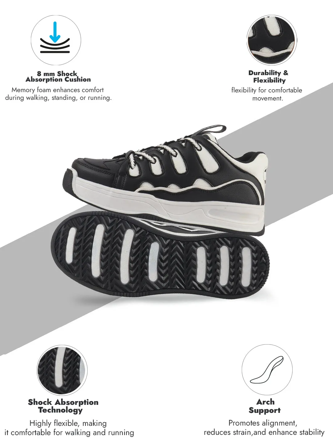 Men White Retro Streetwear Chunky Rugged Sneakers | Heavy Duty Gen-Z Korean Casual Shoes | Memory Cushioned Insole