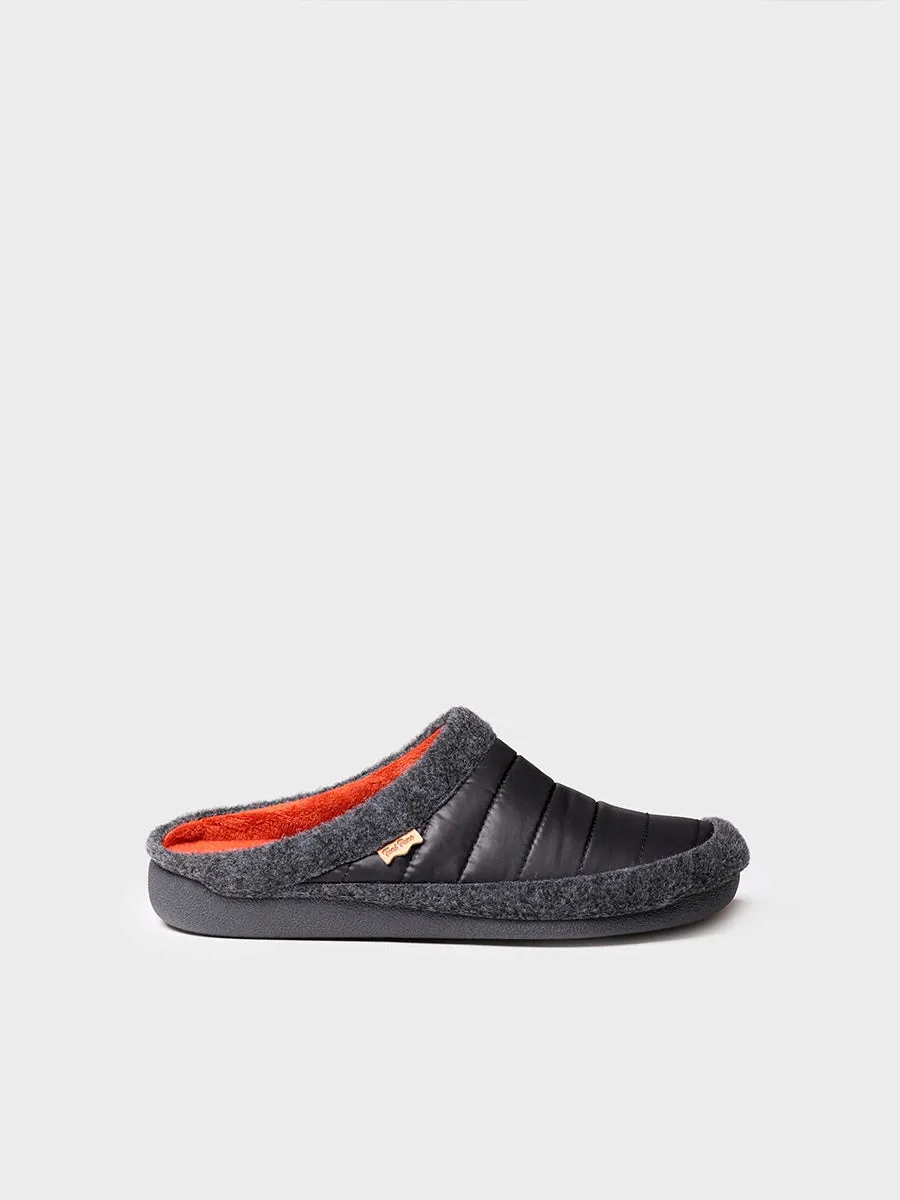 Men's clog-style slipper in felt and padded fabric in Black - NORDI-TK