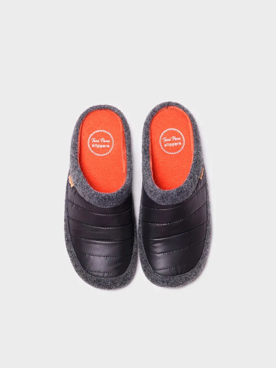 Men's clog-style slipper in felt and padded fabric in Black - NORDI-TK