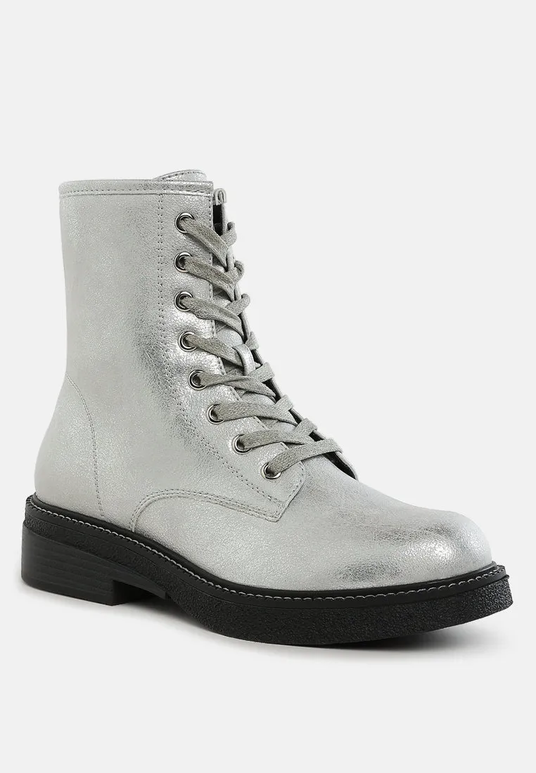 Metallic Texture Lace Up Boots By RUW