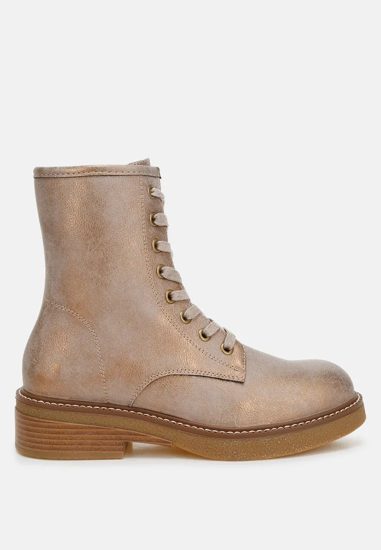 Metallic Texture Lace Up Boots By RUW
