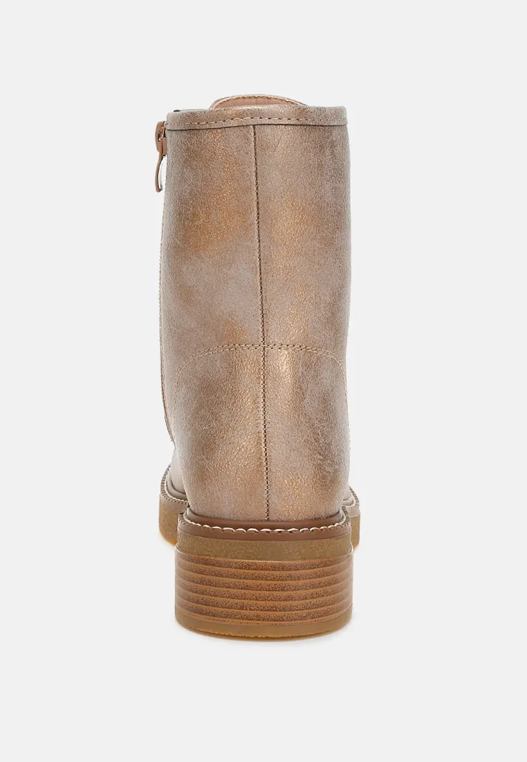 Metallic Texture Lace Up Boots By RUW