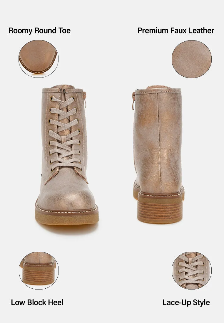 Metallic Texture Lace Up Boots By RUW