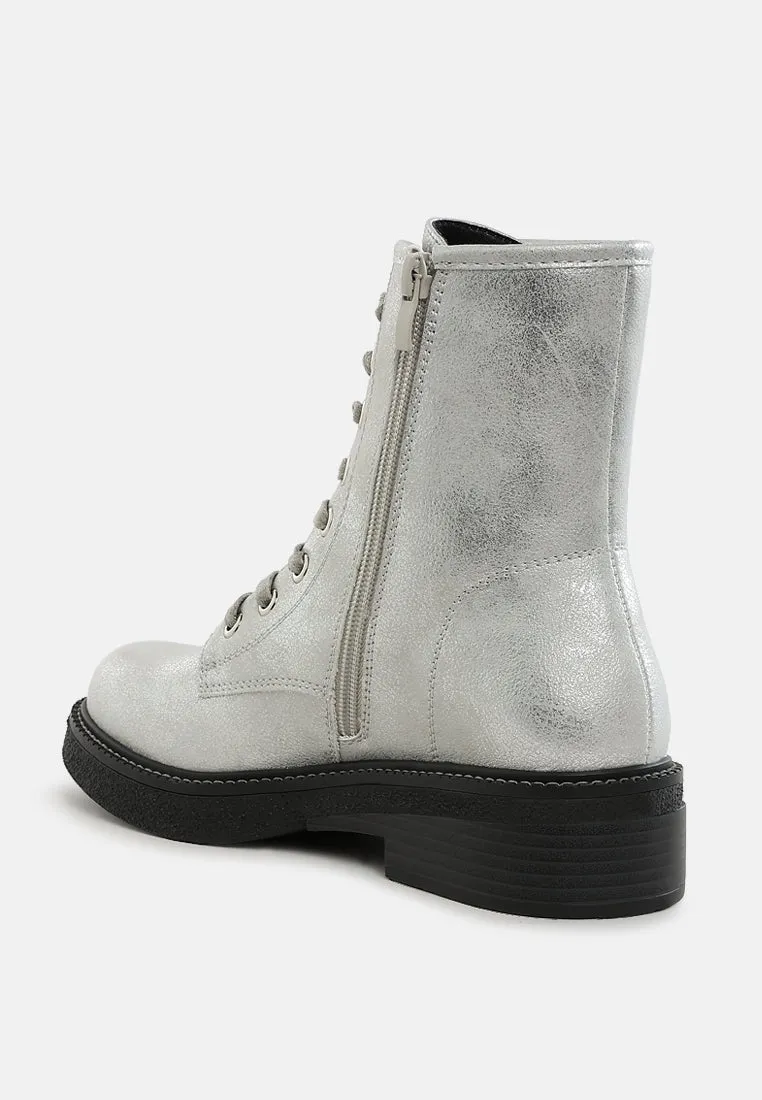 Metallic Texture Lace Up Boots By RUW