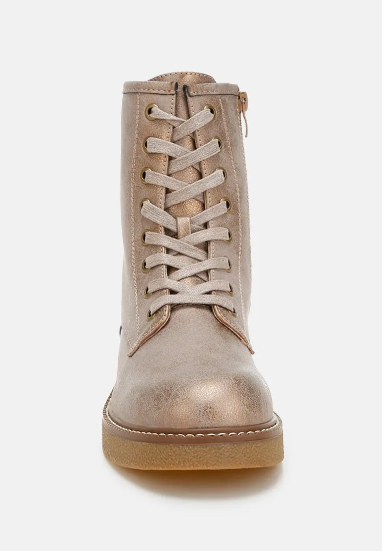 Metallic Texture Lace Up Boots By RUW