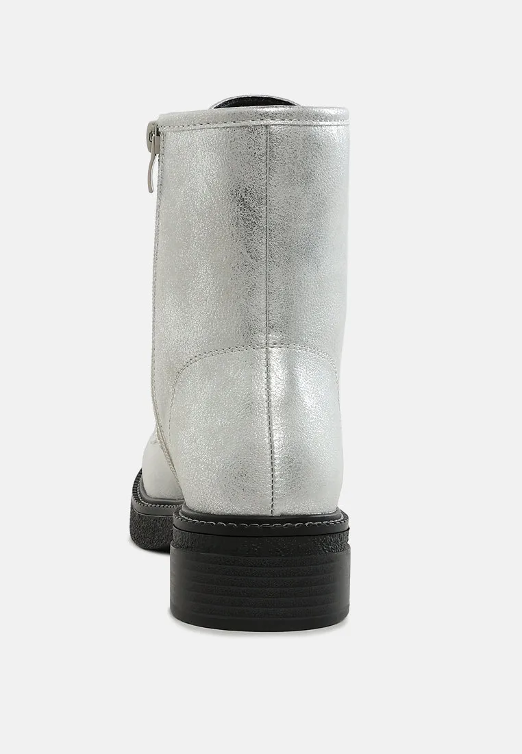 Metallic Texture Lace Up Boots By RUW