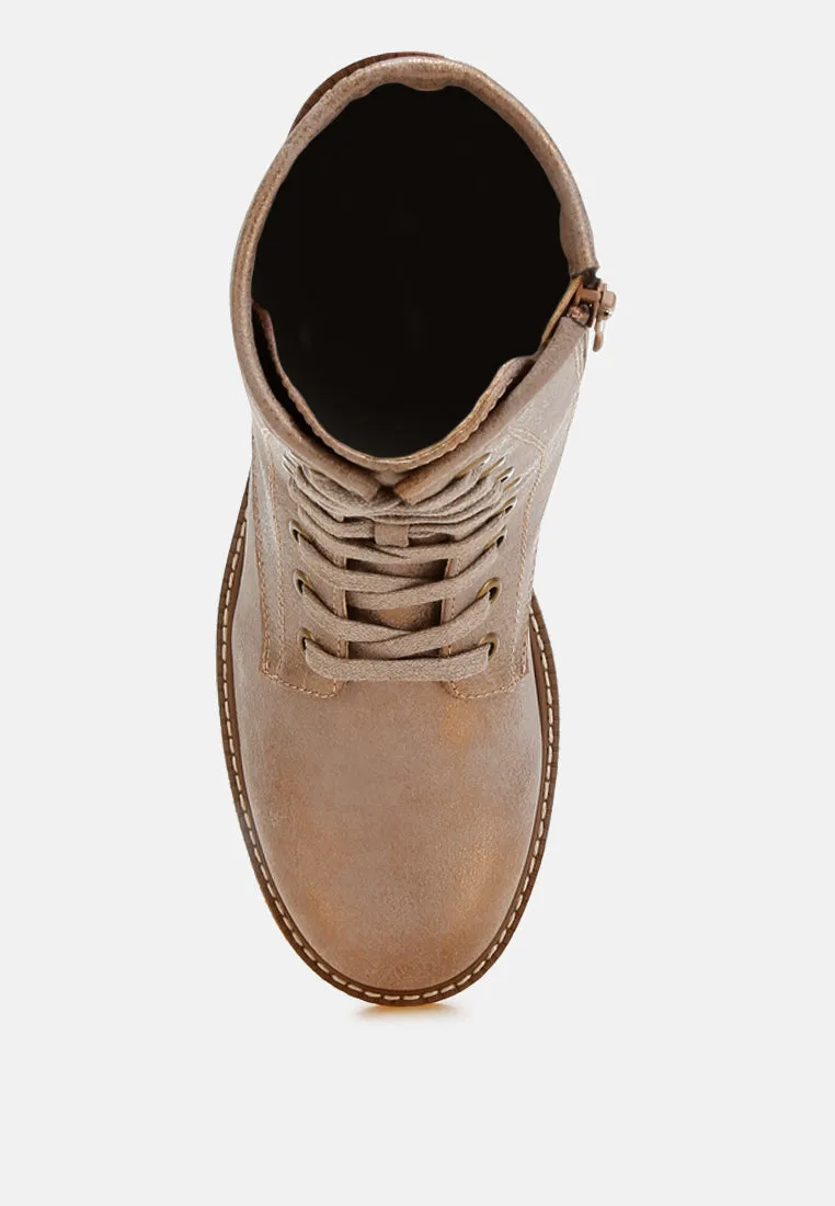 Metallic Texture Lace Up Boots By RUW