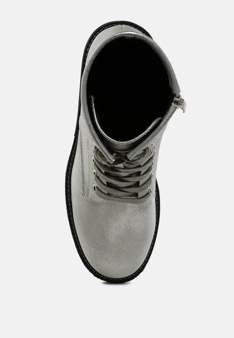 Metallic Texture Lace Up Boots By RUW