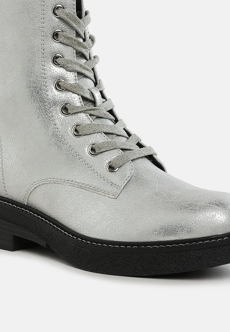 Metallic Texture Lace Up Boots By RUW