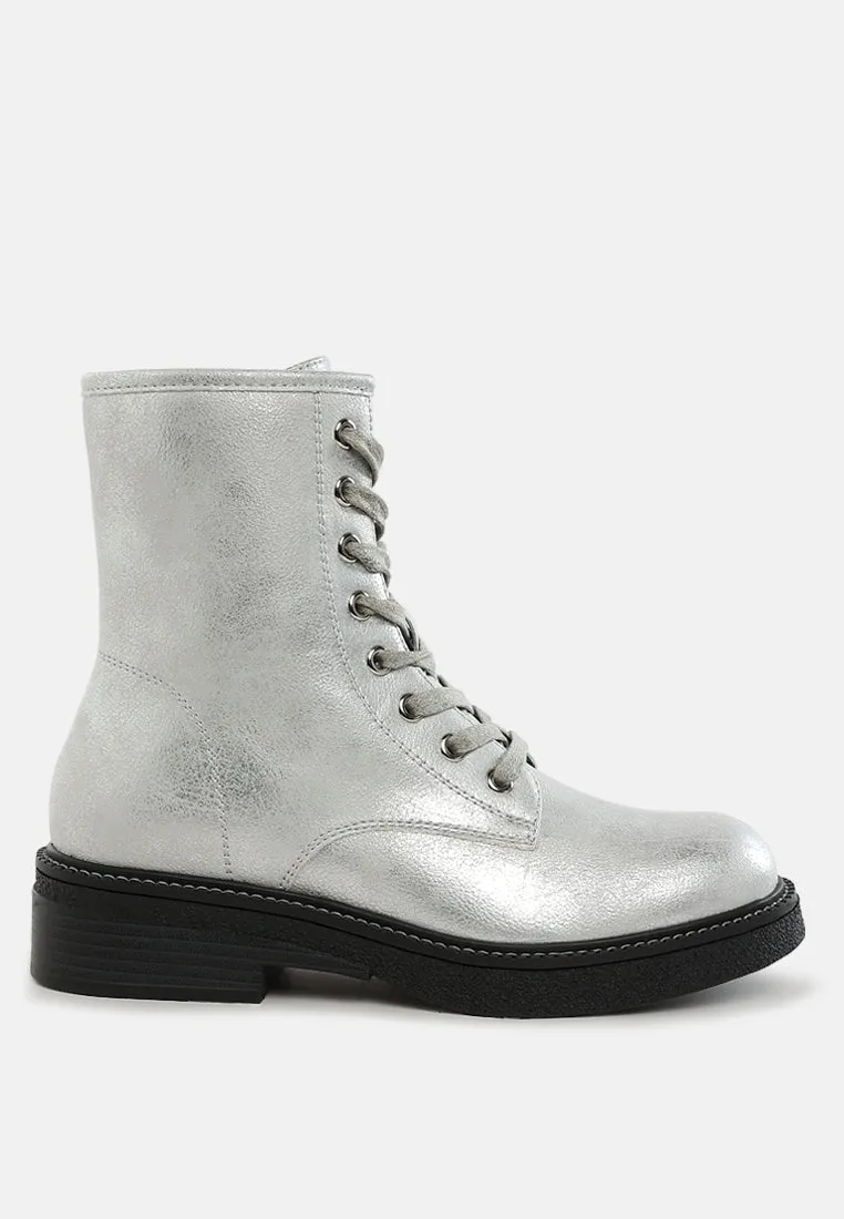 Metallic Texture Lace Up Boots By RUW