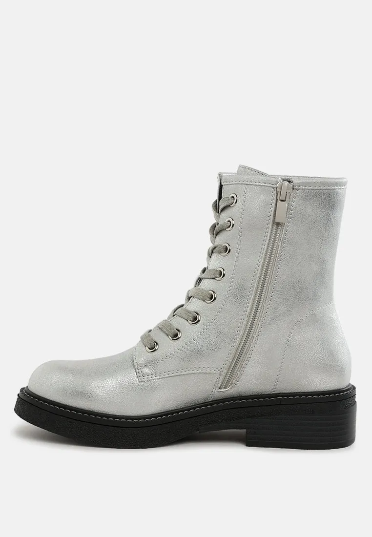 Metallic Texture Lace Up Boots By RUW