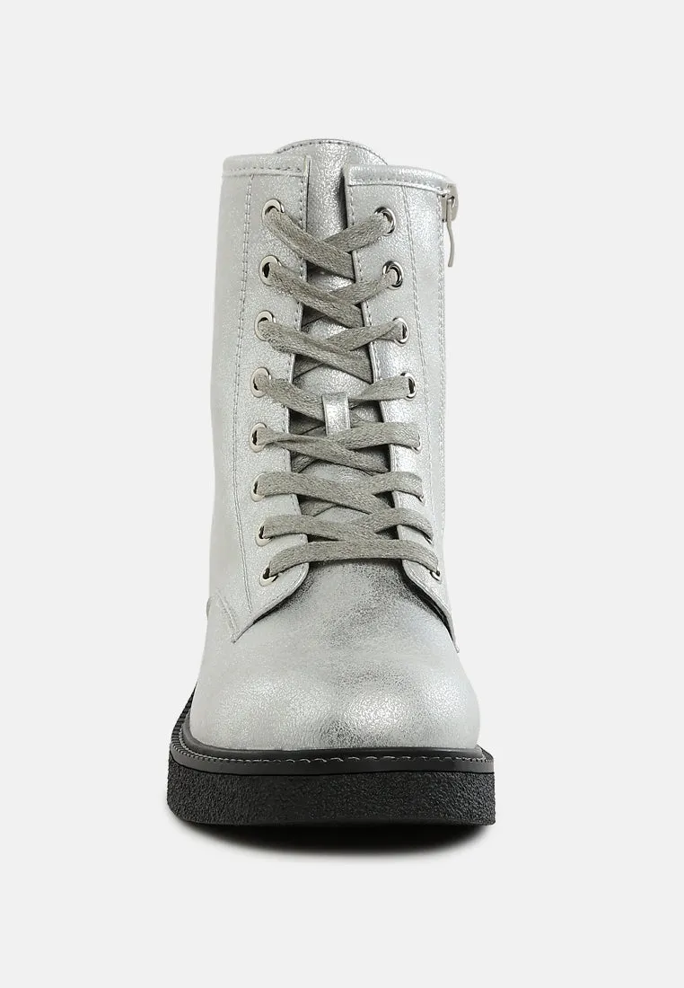 Metallic Texture Lace Up Boots By RUW