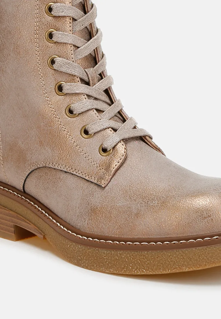 Metallic Texture Lace Up Boots By RUW