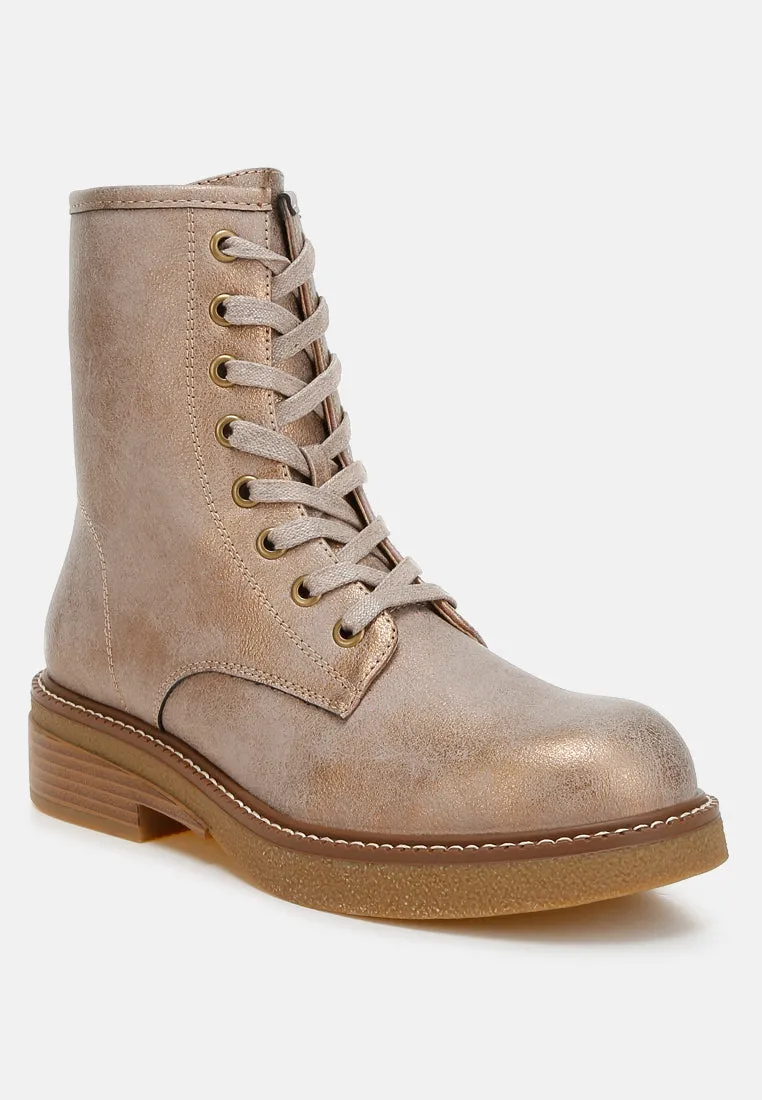 Metallic Texture Lace Up Boots By RUW