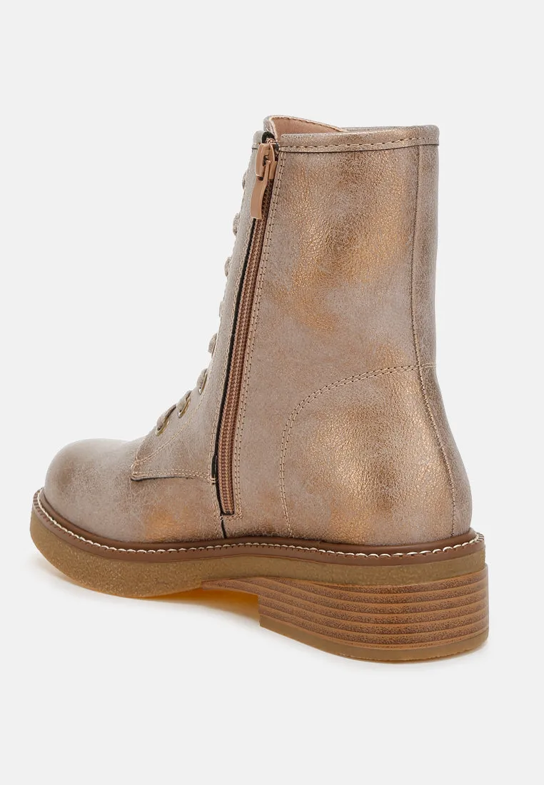 Metallic Texture Lace Up Boots By RUW