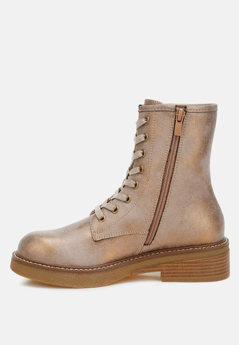 Metallic Texture Lace Up Boots By RUW