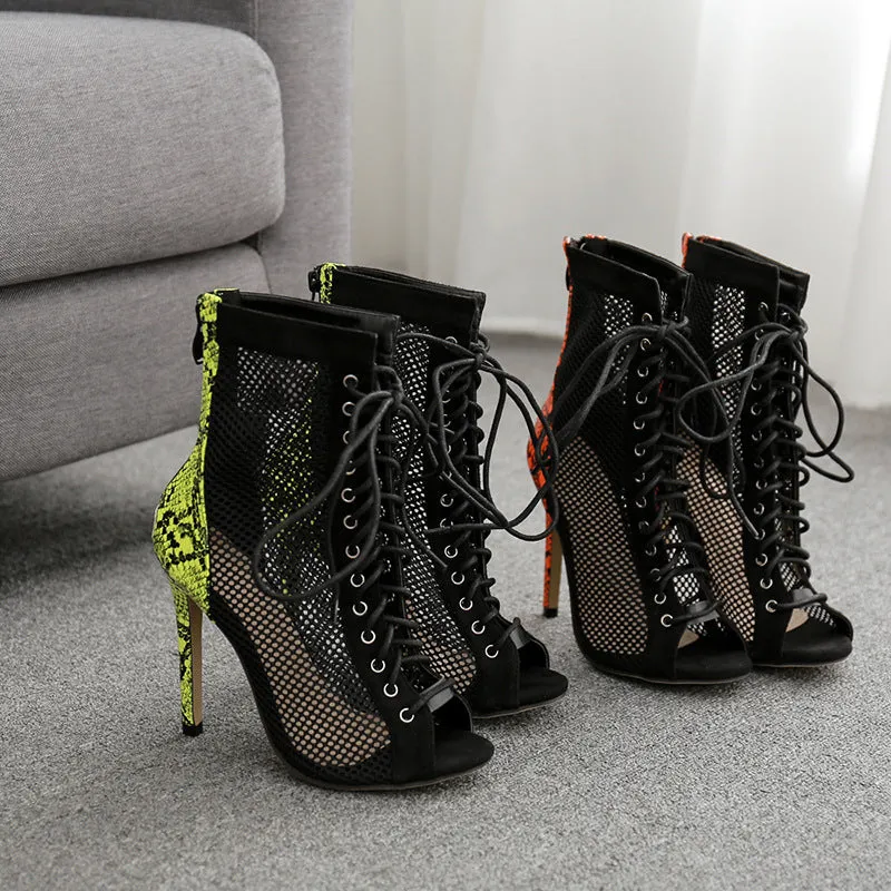 Net Sandals Stiletto Heels