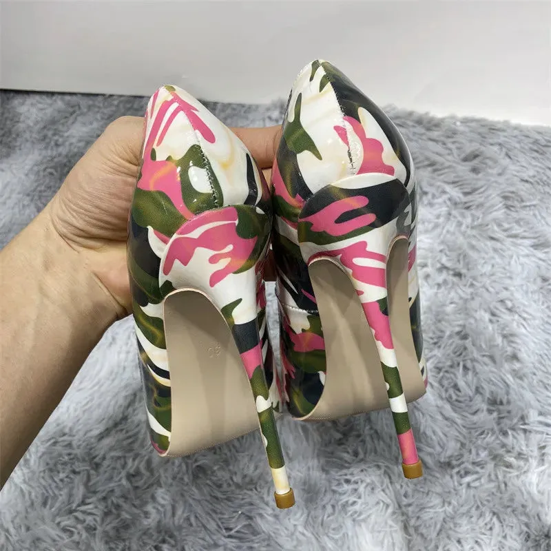 New urban Pink camouflage graffiti shoes high heel women shoes