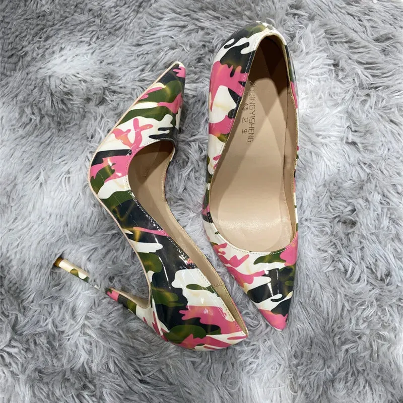 New urban Pink camouflage graffiti shoes high heel women shoes