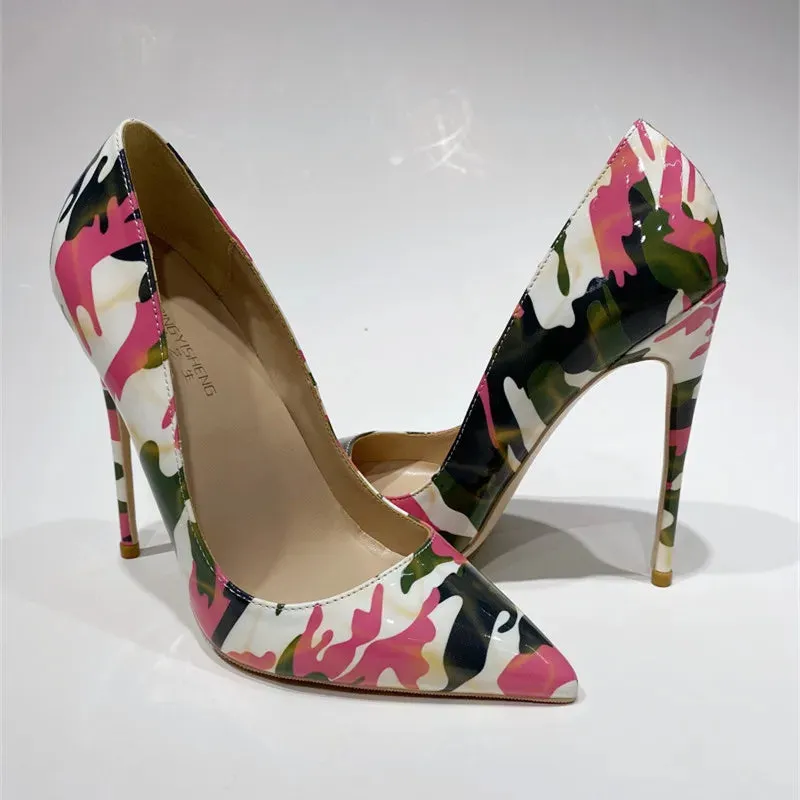 New urban Pink camouflage graffiti shoes high heel women shoes