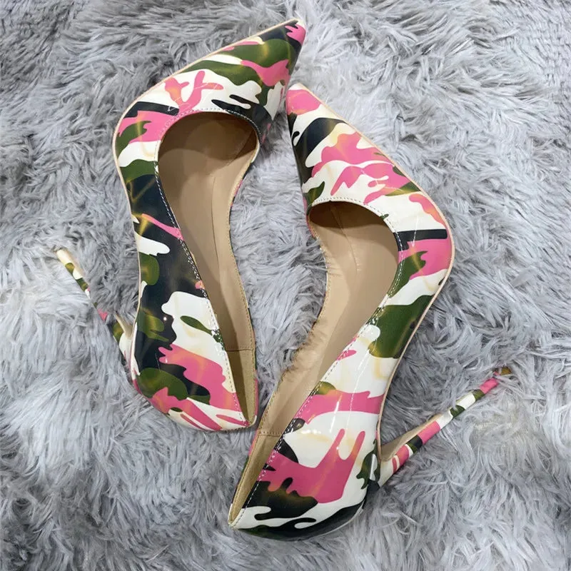 New urban Pink camouflage graffiti shoes high heel women shoes