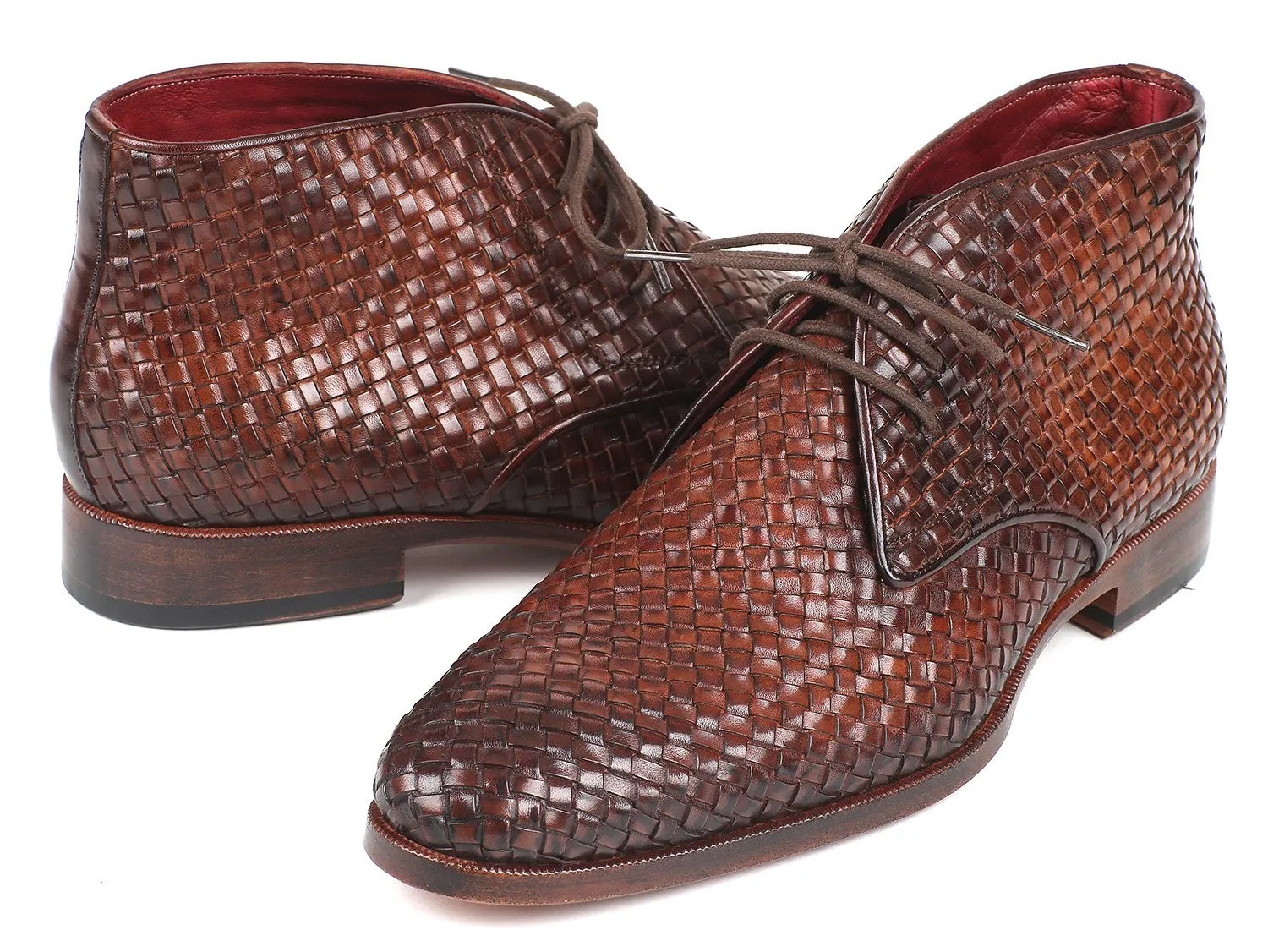 Paul Parkman Men's Woven Leather Chukka Boots in Brown