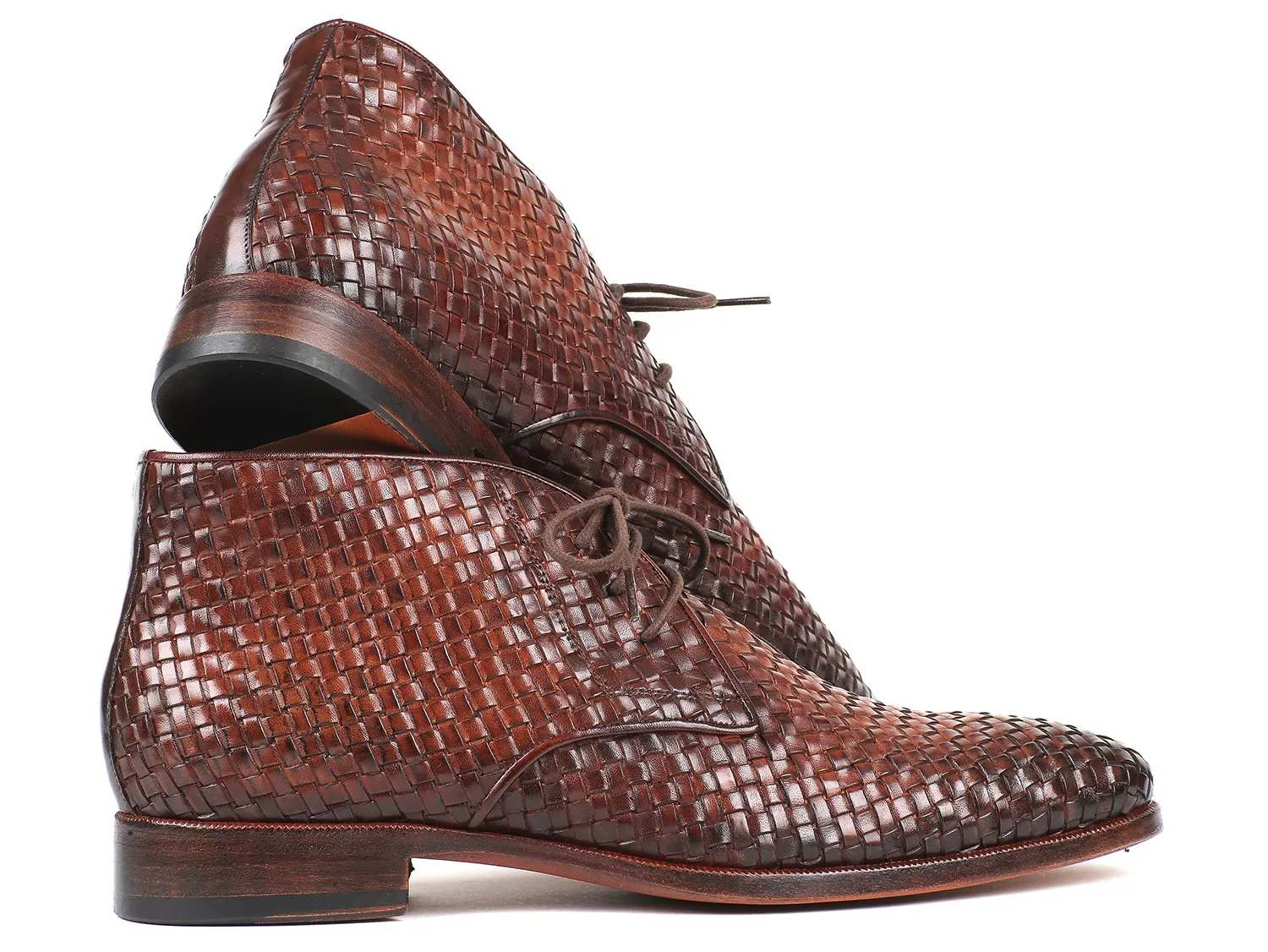 Paul Parkman Men's Woven Leather Chukka Boots in Brown