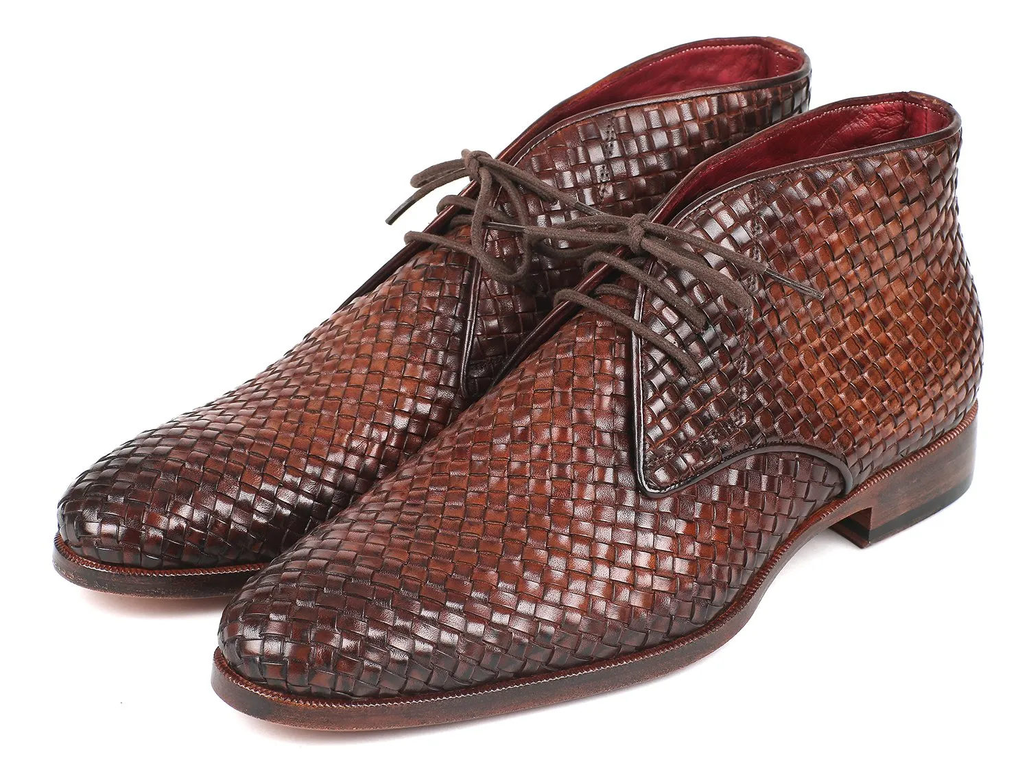 Paul Parkman Men's Woven Leather Chukka Boots in Brown