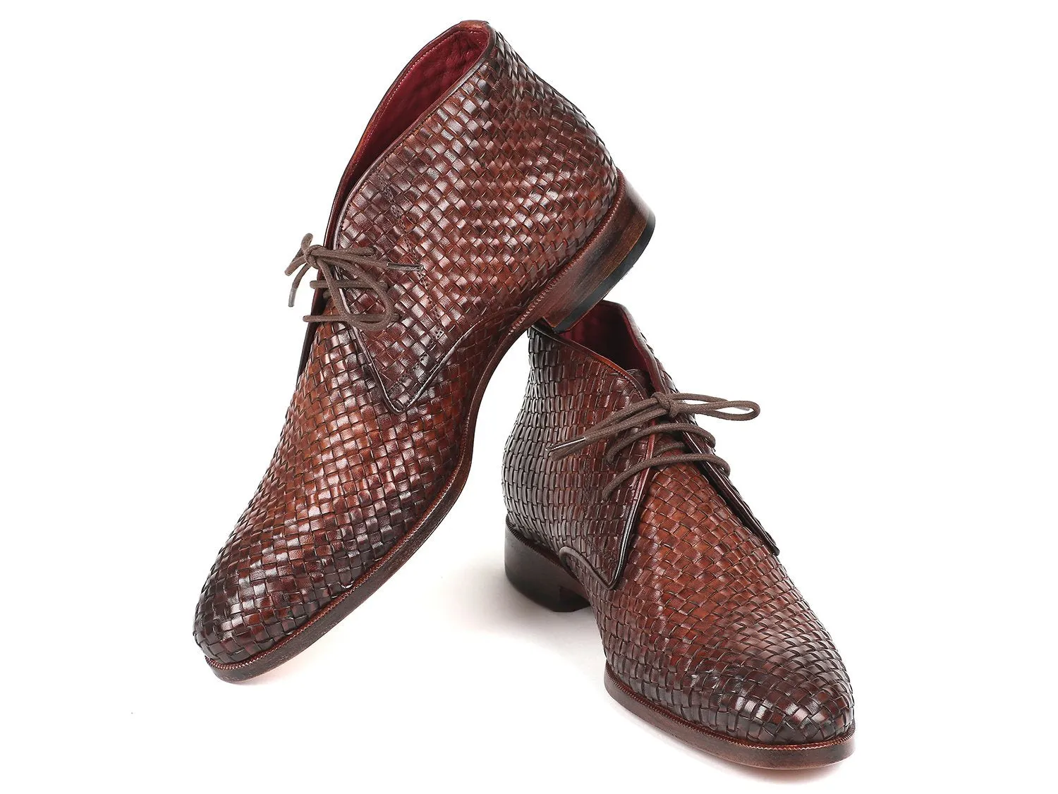 Paul Parkman Men's Woven Leather Chukka Boots in Brown