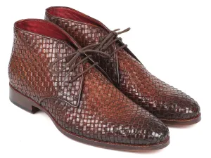 Paul Parkman Men's Woven Leather Chukka Boots in Brown