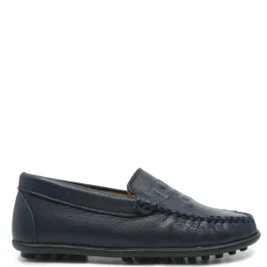 Porte Navy Leather Logo Loafer