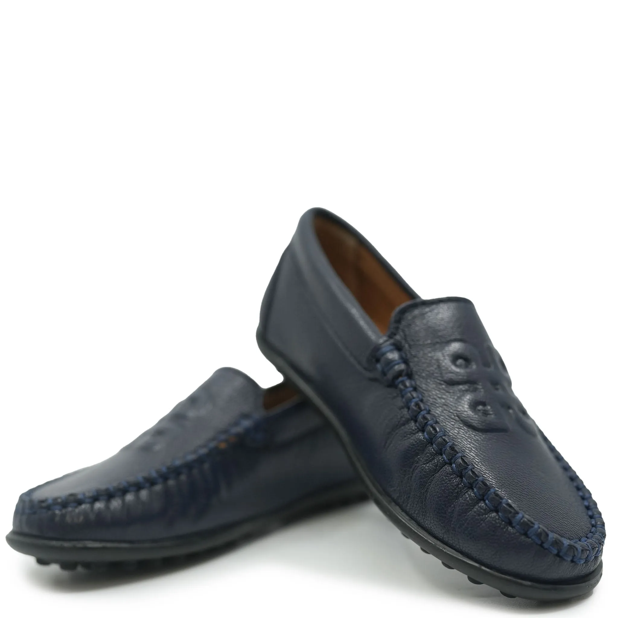 Porte Navy Leather Logo Loafer