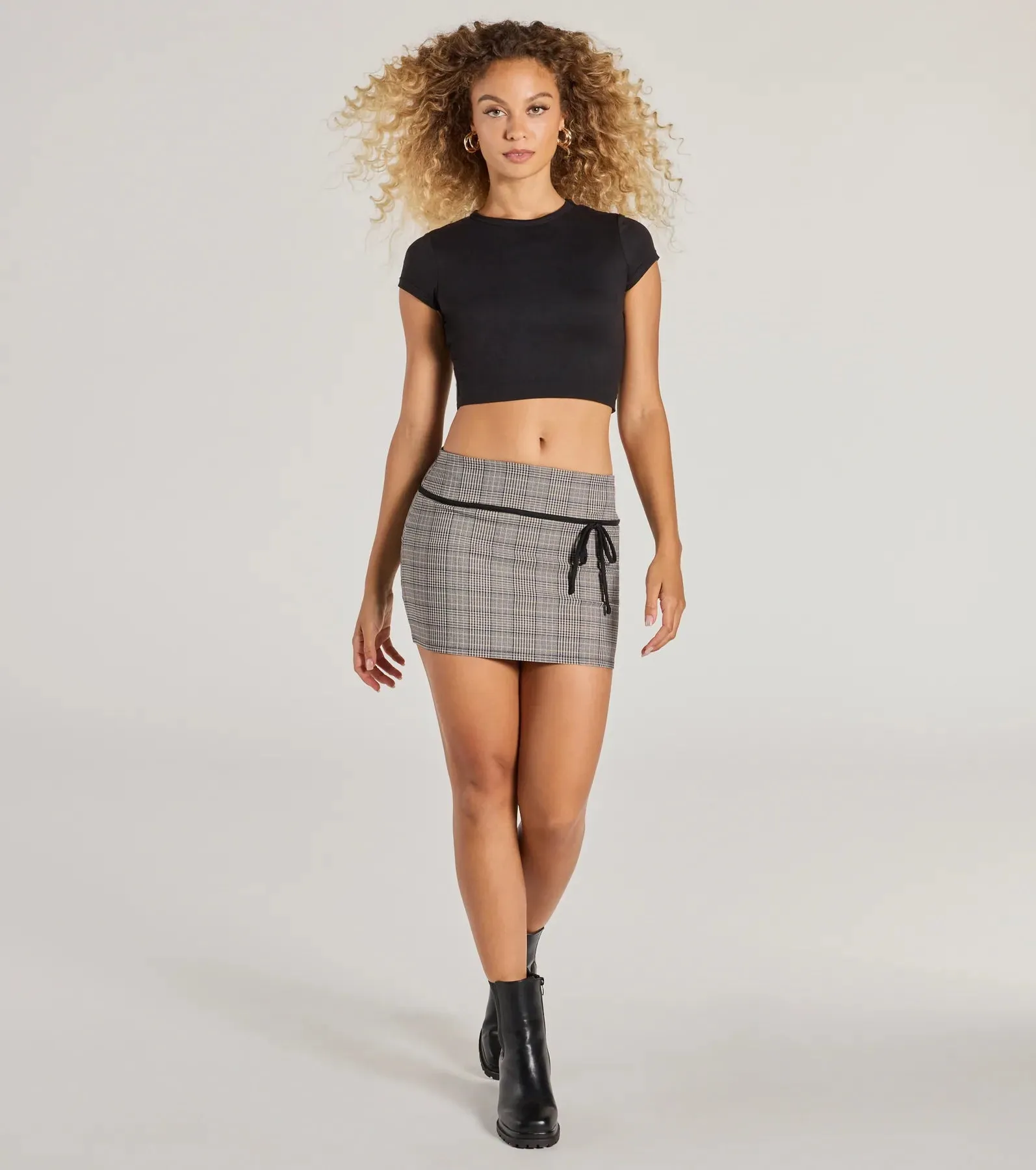 Posh Cutie Bow Trim Plaid Mini Skirt