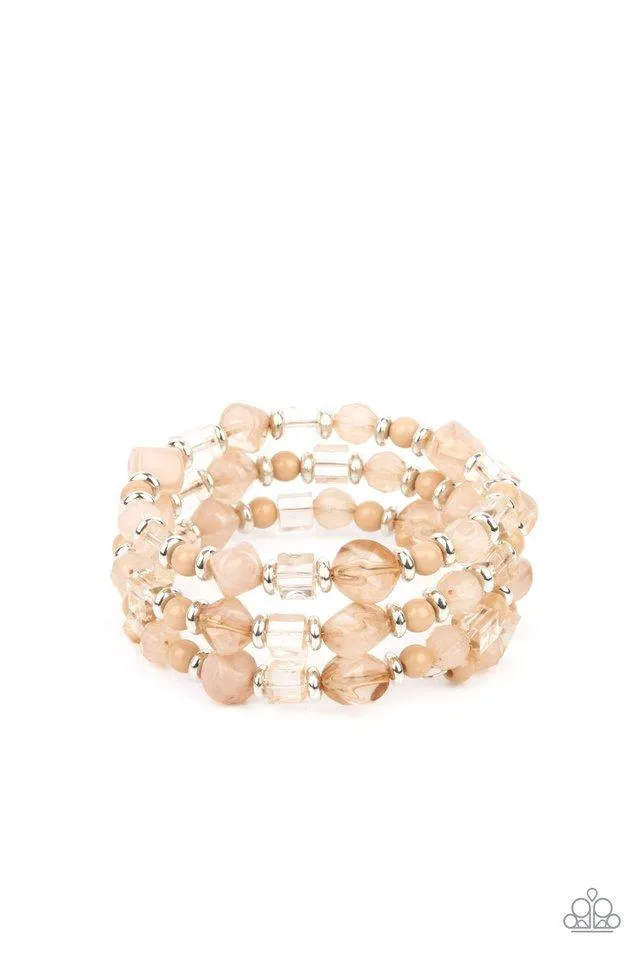 "Girly Girl Glimmer" Brown, Tan & Silver Faceted Bead Flexible COIL Bracelet