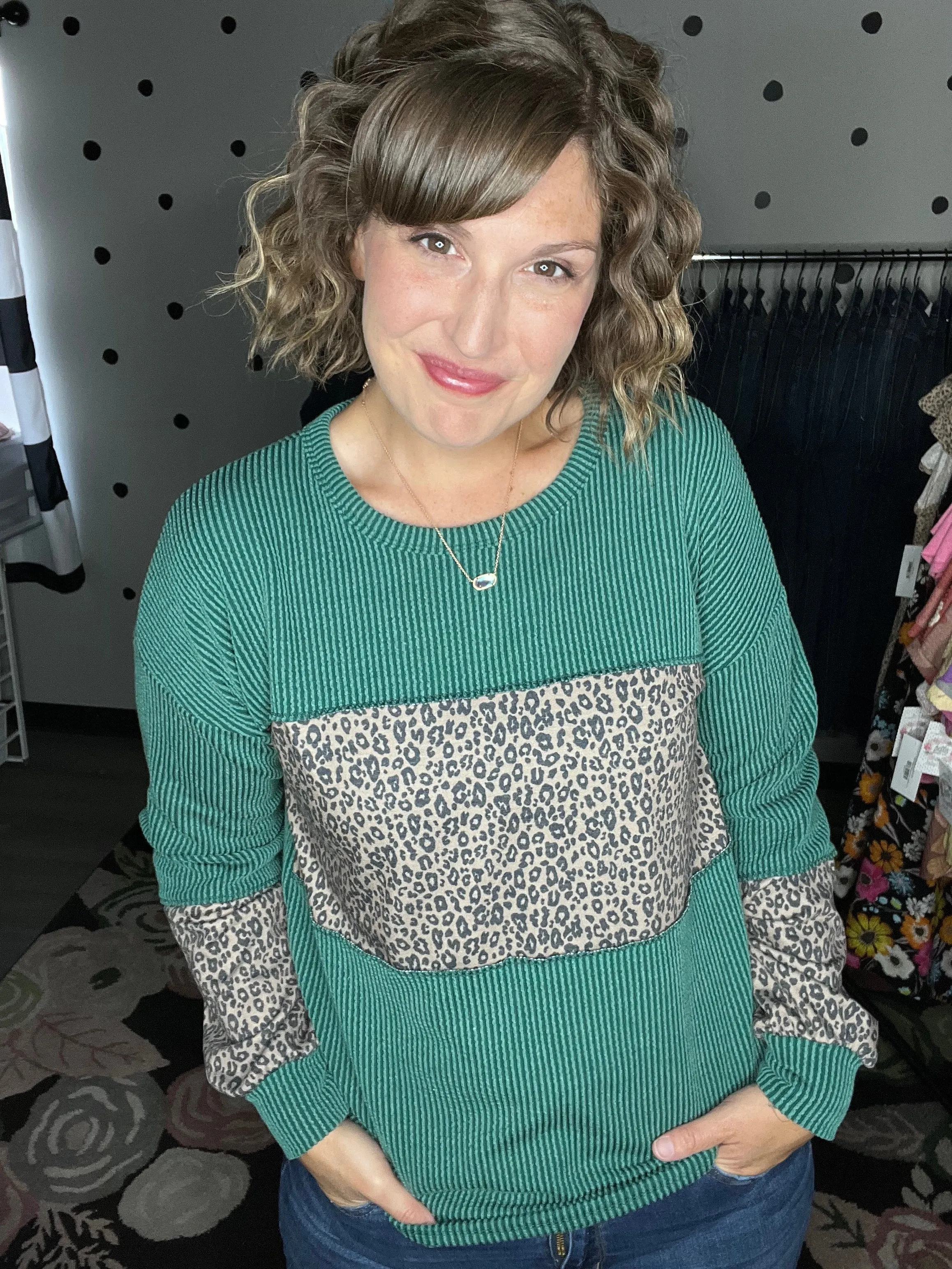 Ribbed Knit & Leopard Long Sleeve