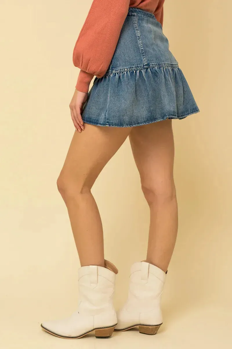 Ruffle Denim Mini Skirt