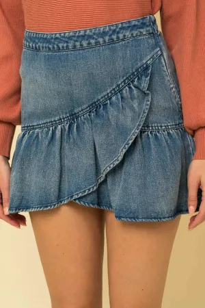 Ruffle Denim Mini Skirt
