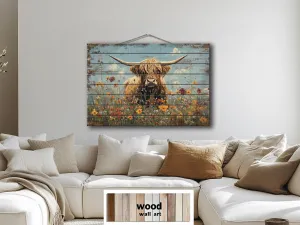 Rustic Highland Cow Wood Sign Wall Art