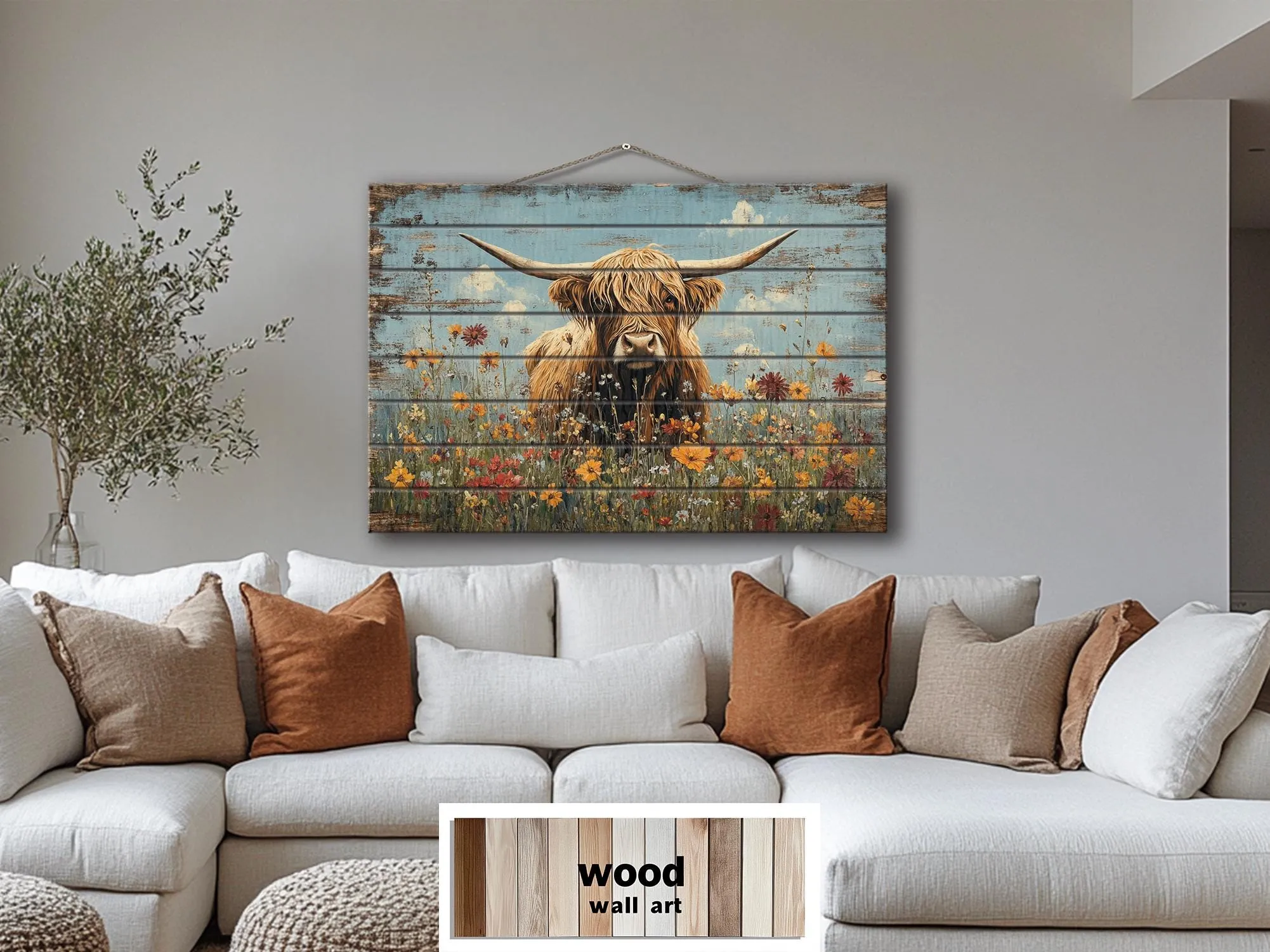 Rustic Highland Cow Wood Sign Wall Art