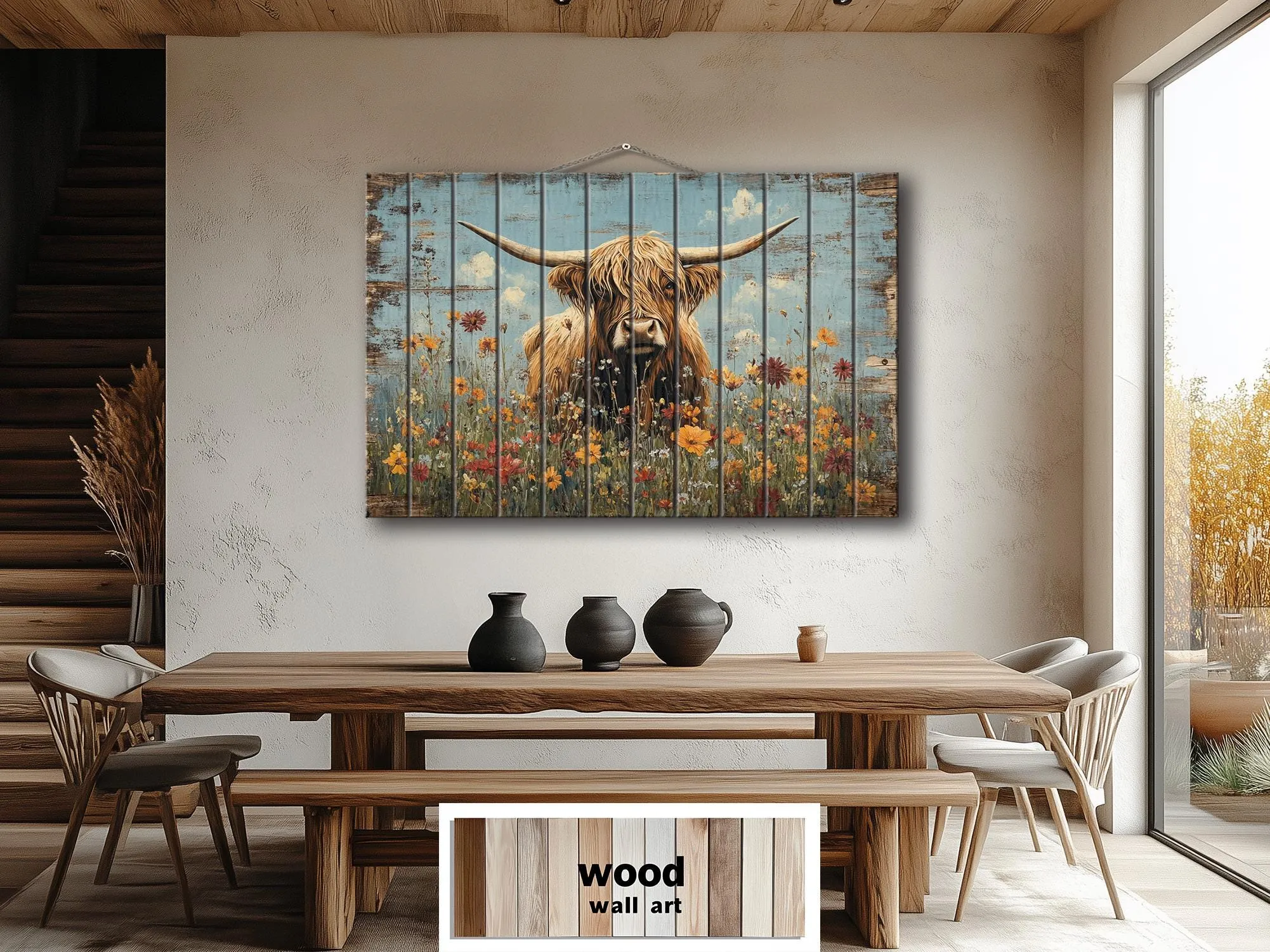 Rustic Highland Cow Wood Sign Wall Art