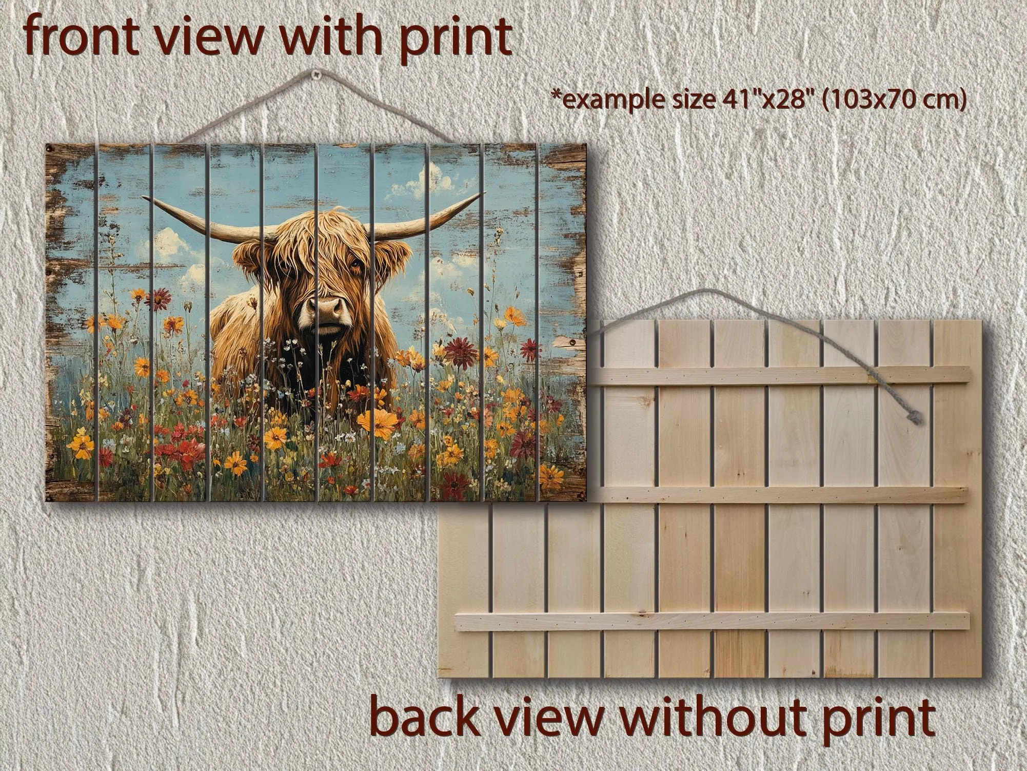Rustic Highland Cow Wood Sign Wall Art