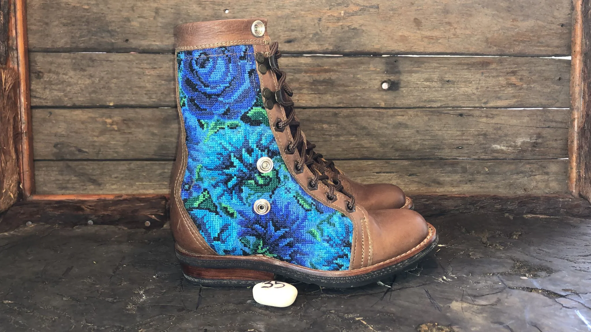 Size 35 Gypsy Boots - Blue Roses