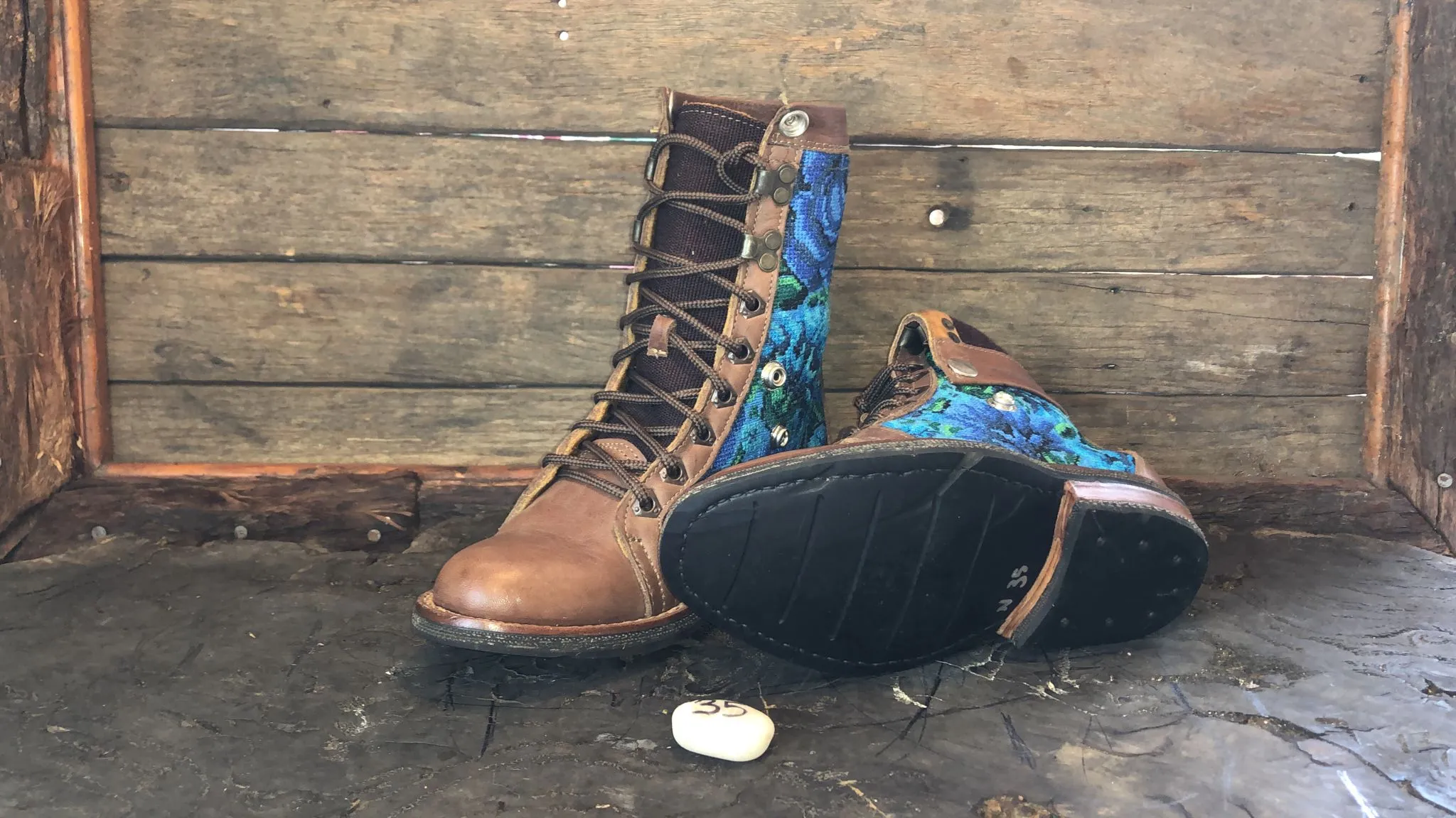 Size 35 Gypsy Boots - Blue Roses