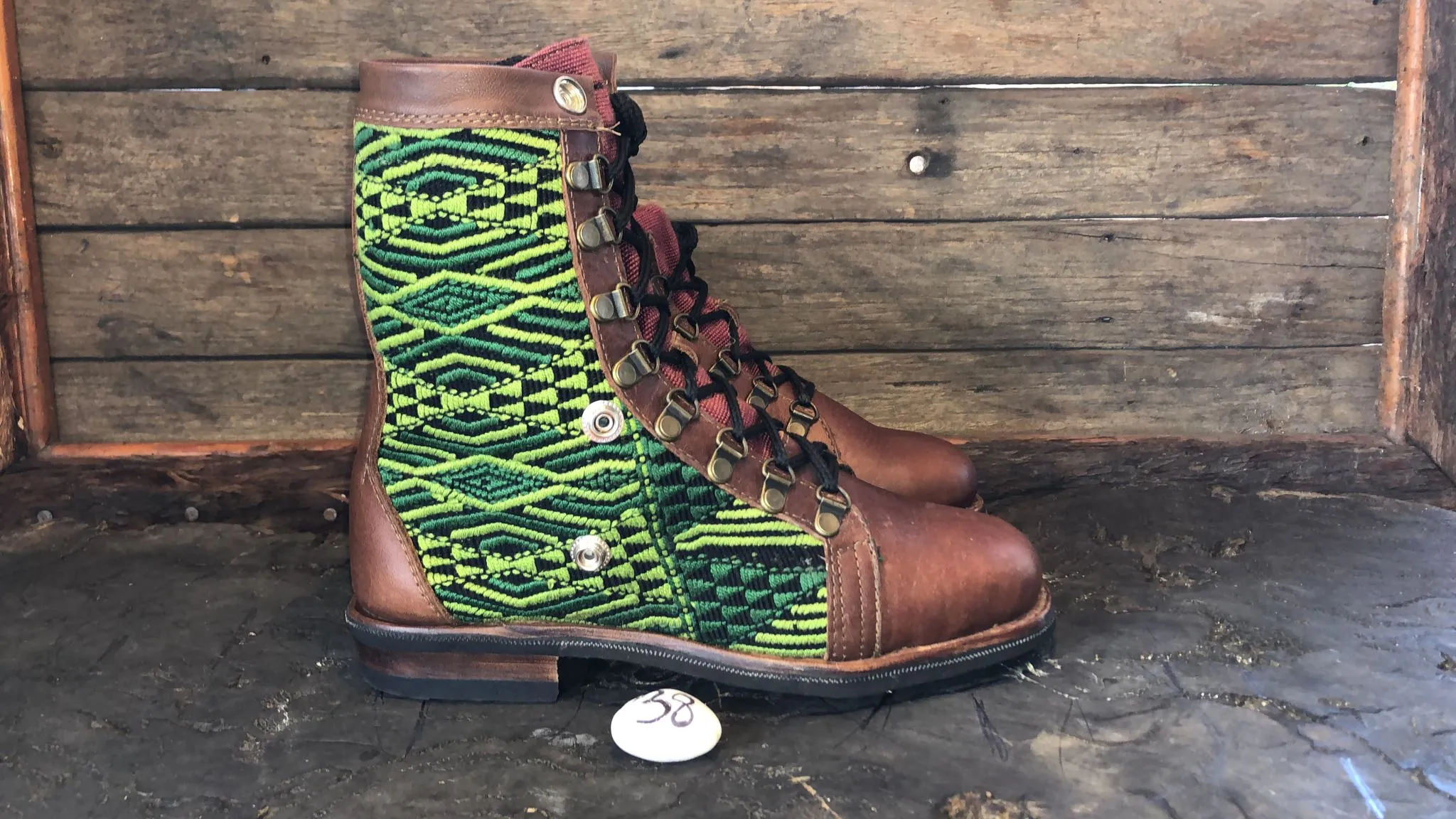 Size 38 Gypsy Boots - Green Diamonds