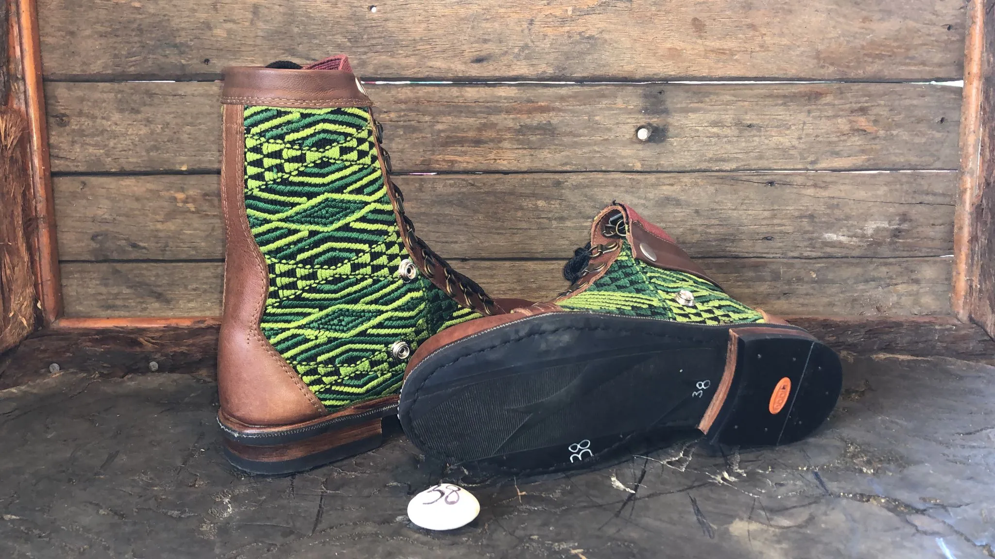Size 38 Gypsy Boots - Green Diamonds